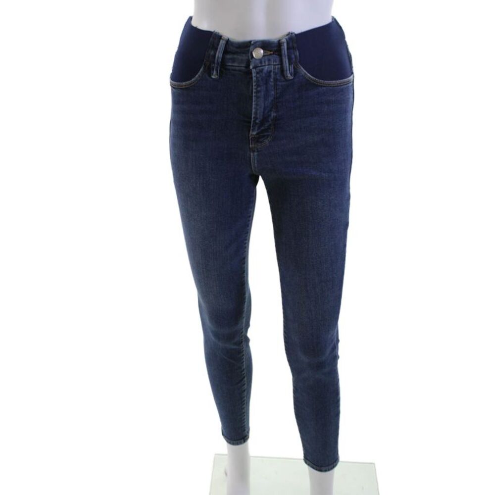 Good American Womens High Rise Ankle Skinny Jeans Dark Blue Maternity Size 24